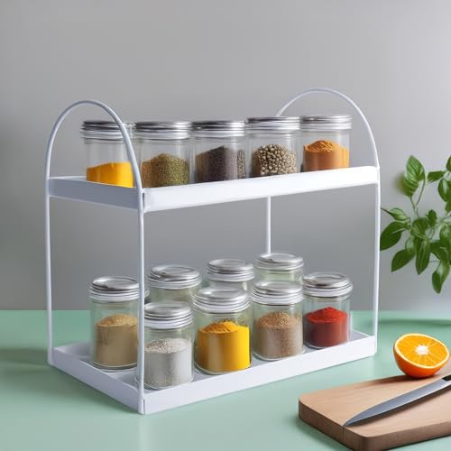Image of Niyara Iron Metal Heavy Duty Stand 2-Tier multistorage /Multipurpose Standing Rack, Bathroom Countertop Storage Shelf Cosmetic Organizer Holder Kitchen Spice Rack, (Round White)