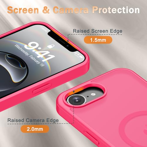 Image of YENAPOON for iPhone 17e Case, iPhone 16e Case, Matte Magnetic Phone Cover [with 1 Screen Protector] [Support for MagSafe] [Shockproof Military Grade Protection] Translucent Frosted Back, Hot Pink