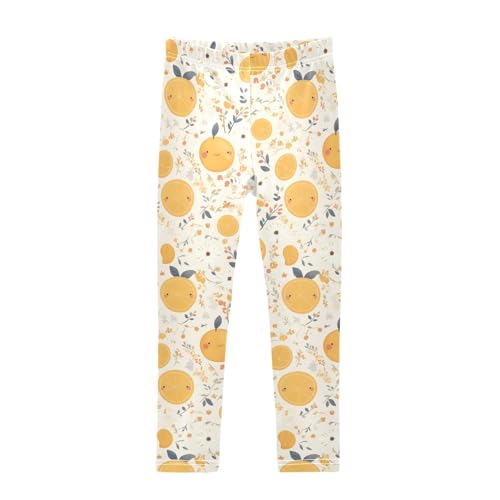 Floral Pattern Orange Fruits Kids Girl's Basic Leggings Stretchy High Waisted Yoga Pants Exercise