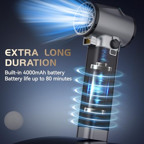 Oley Turbo Dryer Blower for Car,220MPH/3.1LB Thrust Car Dryer Air Blower-750W Brushless Motor,Infinitely Variable Speed,COB Lights&Silicone Grip|Lightweight Leaf Blower - for Car,Patio (Pencil Black)