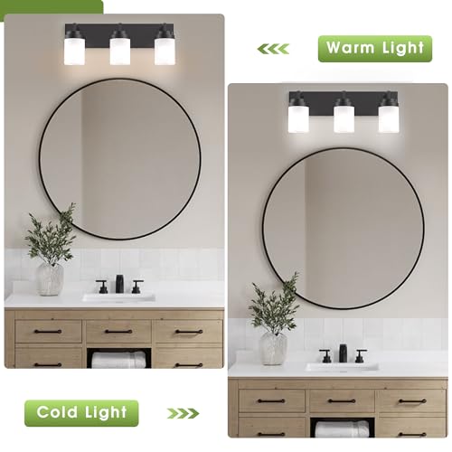 Image of Bathroom Vanity Light, 3 Light Matte Black Vanity Light with White Matte Glass Shade, 22in Farmhouse Wall Light, Lighting Fixtures Over Mirror for Bathroom /Living Room