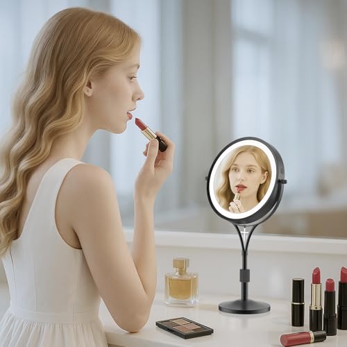 Espejo de maquillaje iluminado con aumento 1x/10x, negro miniatura 2