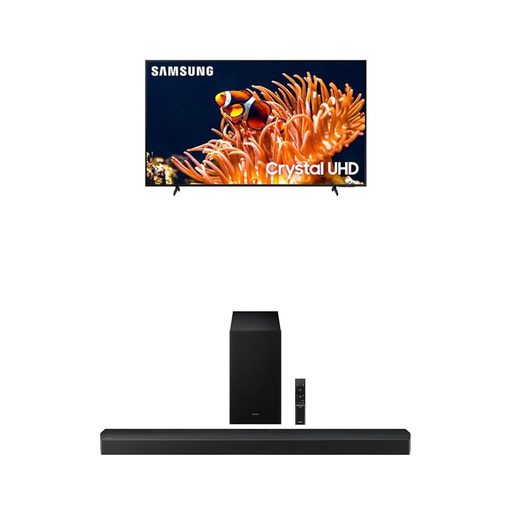 Samsung 65-Inch Class 4K Crystal UHD DU8000 Series HDR Smart TV w/Object Tracking Sound Lite (UN65DU8000, 2024 Model) + Samsung B-Series Soundbar HW-B750F 5.1 ch Subwoofer (2025 Model)