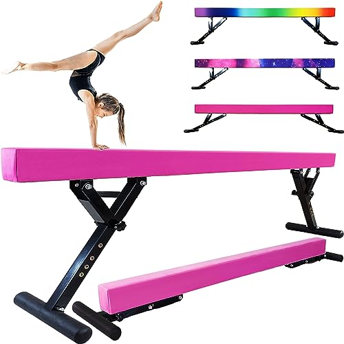 Seliyoo Viga de equilibrio ajustable de 8 pies, barra de suelo alta, base de acero de goma, antideslizante, tipo competidor que soporta todas las habilidades de entrenamiento en casa y gimnasio,