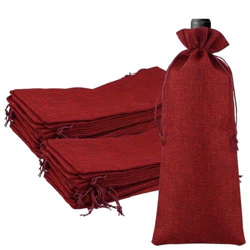 Bolsas de yute rojo para vino: elegancia rústica en tus botellas para bodas y fiestas
