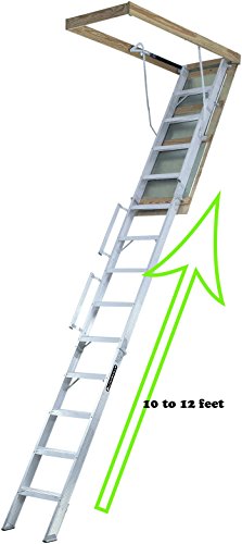 Louisville Ladder 22.5-Inch by 63-Inch Aluminum Attic Ladder, Fits 10' to 12' Ceiling Height, 350-Pound Capacity, AL228P