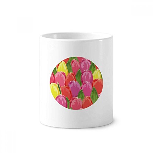Cadeau tulipe céramique pot à pinceaux et brosses à dents motif aquarelle