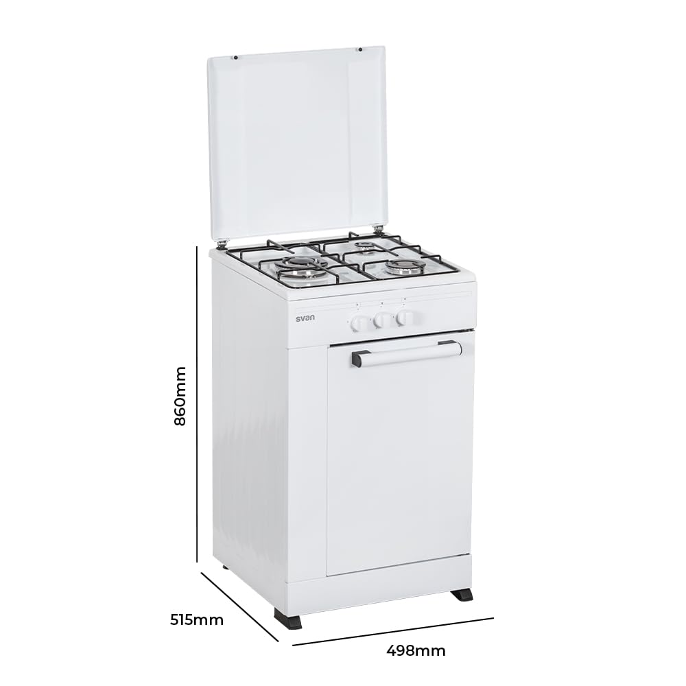Svan Cocina de Gas Butano Blanco SKG3500PB. 3 Zonas de Cocinado, Quemador WOK triple llama, Compartimento Bombona, Kit Conversión Gas Natural, Acabado en Esmalte Blanco