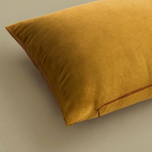Image of MIULEE 24x24 Inch Euro Sham Velvet Pillow Covers, Set of 2 Large Square Spring Decorative Pillows -Mustard Yellow Super Soft for King Bed, Sofa, Couch, Accent Chairs with Hidden Zipper