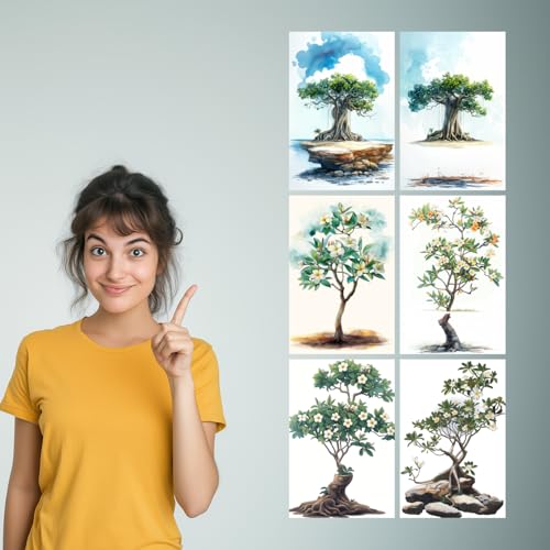 Image of SiddArtify Tropical Watercolor Botanical Tree - Plumeria Print Set - 300GSM Board - 8x12 Inch - Pack of 6 Wall Room Decoration art Poster Prints