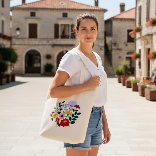 Image of Huacan Embroidery Canvas Bag Kits for Adults Beginner Stamped Flowers Pattern DIY Cross Stitch Printed Flower Stitching Sewing Kit