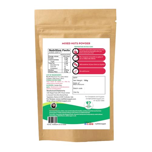 Image of Little Moppet Foods Mixed Nuts Powder-100g|No Additives,Preservatives,Added Salt & Sugar|Made with Almonds,Cashew,Pistachios & Walnut|Hand Roasted in Small Batches|Helps in Healthy Weight Gain