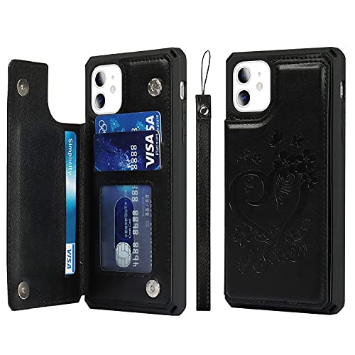 Coque iPhone 11 Cavor étui portefeuille en cuir PU noir avec porte-cartes