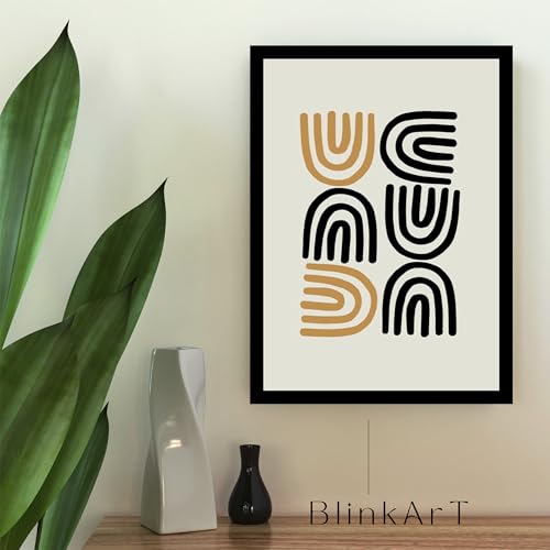 Image of BLINKART Vintage Bauhaus Retro Geometric Aesthetic Poster Gallery | Colorful Wrap Framed For Home Office Studio Living Room Modern Art Studio Decoration Abstract Shapes | (d72) | 13x10 Inch