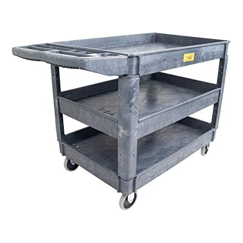 550lb Capacity Heavy Duty Plastic Utility Cart 46" L x 25-5/8" W with Handle 3 Shelves Pake Handling Tools Cover