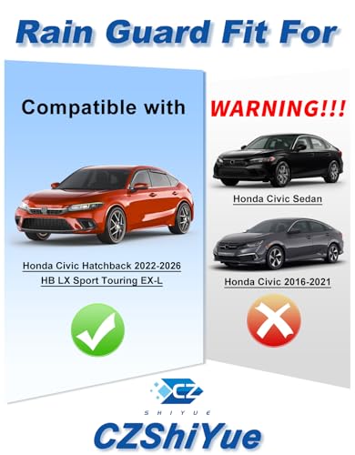 Image of Extra-Thick Window Rain Guards Fit for Honda Civic Hatchback 2022 2023 2024 2025 2026 HB LX Sport Touring EX-L Window Deflectors Window Vent Visors Shades