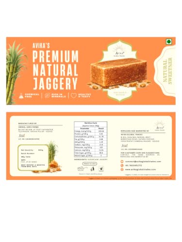 Image of Avika Global Trades Premium Natural Sugarcane Jaggery Block | Authentic Desi Gud | 0g Added Sugar | Healthy Sugar Substitute for Tea & Sweets (Pack of 1 (900g)