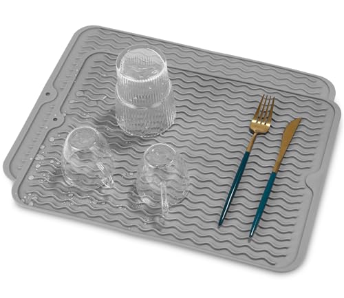 Yoxovo 2 unidades de alfombrilla de goteo para platos de 40 x 30 cm, alfombrilla de goteo para fregadero, estera seca resistente al calor, antideslizante, alfombrilla para fregadero (gris)