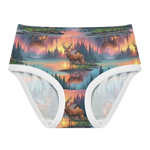 Cartoon Deers Lakes Sunset Toddlers Underwear Floral 2t Cotton Little Girl Panties Personalized Underpants Briefs
