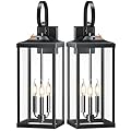 Yolsunes 2 Packs 24" Extra Large Dusk to Dawn Light Fixture 3-Light, Black Outdoor Porch Lantern Wall Mounted, Waterproof Modern Outside Wall Sconce Coach Lamp for House, E12