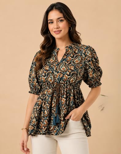 Image of Women's Cotton Printed Tunic Top | Square Neck Full Sleeve Casual Western Top | Trendy Longline Printed Top for Women | Stylish Party, Office