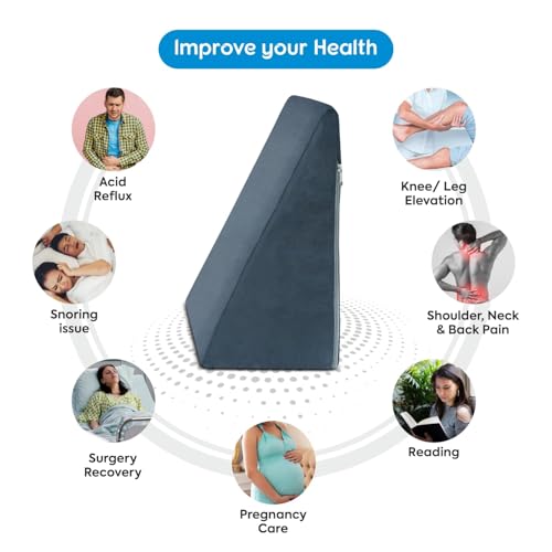 Image of CUSHIO Bed Wedge Pillow for Sleeping, Memory Foam Wedge Cushion for Acid Reflux, Back Support Pillow for Bed, Orthopedic Wedge Pillow for Neck & Back Pain, Leg Elevation Pillow (Grey) Pack of 2