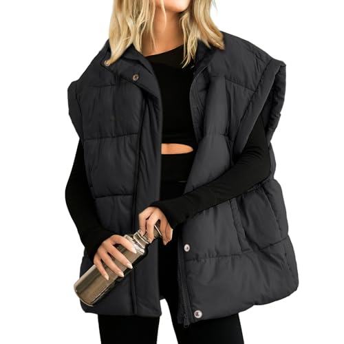Ainangua Women's Puffer Vest Stand Collar Zipper Sleeveless Jackets Winter Lightweight Vests Warm Padded Jacket Coat