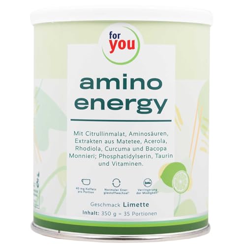 amino energy Limette - Pre-Workout-Booster - 350g Aminosäuren Pulver mit Citrullin Malat, Dextrin, L-Tyrosin, Taurin, Koffein aus Mate-Tee Extrakt - für mehr Energie Konzentration