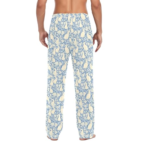 Mens Cotton Pajama Pants Sleep Lounge Pj Bottoms Sleepwear with Pockets Drawstring S Blue Rabbit3