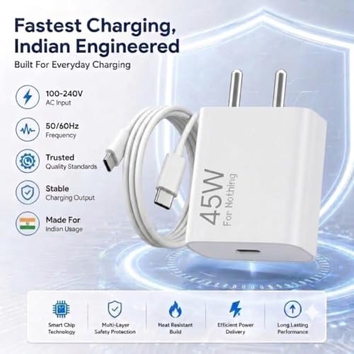 Image of Scalebee 45W PPS GaN Type C Fast Charger Adapter with Cable | Compatible with Nothing Phone 4A / 4A Pro / 3A Pro / 3A Lite / 2A Plus / 2A / Phone 1 / CMF Phone 2, 3 (White)