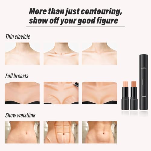 4 Farben Conturingstick,Kontur Stick Makeup Kit,Cremige Textur Contouring Stick,Contour Highlighter mit 2Pcs Mini Puderquaste,Langanhaltende Konturen Erhellt das Gesicht Make Up Konturenstift Gesicht