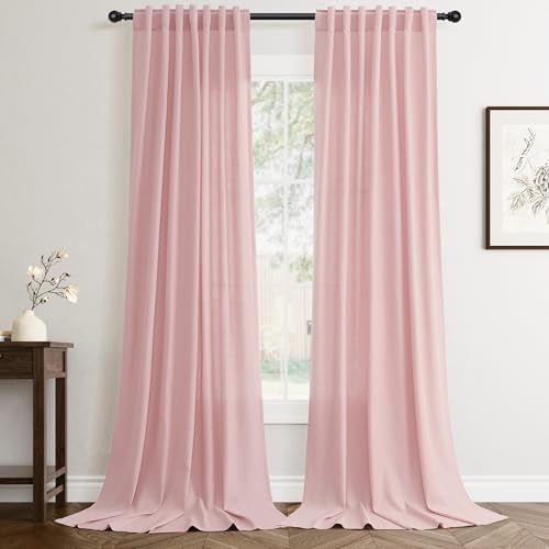 Jowels Pink Linen Curtains 84 Inch Long 2 Panels for Living Room