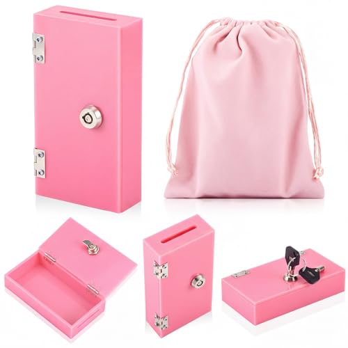 CroBlissful 1 Pack Casino Lock Box with Key, Acrylic Money Bank,Pink