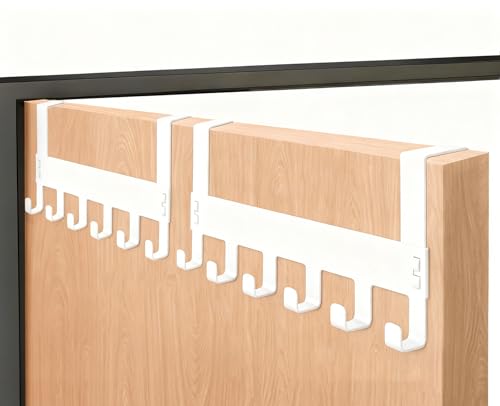 Flying Pottery Perchero para Puerta sin Taladrar con 6 Ganchos, Colgador de Puerta Metálico, Gancho Puerta Resistente para Baño Dormitorio Cocina, Organizador Ahorrador de Espacio (Blanco)