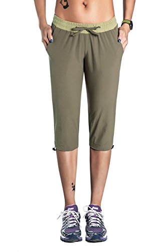 Unitop Womens Capri Pants Soft Quick Dry Hiking Pants Green-3 L