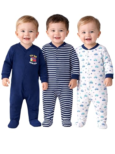 Image of Kidbee Baby Boys & Girls Full Sleeves Cotton Footed Romper Sleepsuit Pack of 3