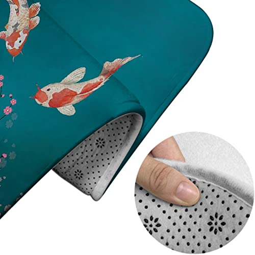 Badezimmerteppich-Set, 3-teilig, Florale Kirschblüten-Blumen, Koi-Fische, waschbare Badteppiche, rutschfest, mit Rückenpolster, Konturteppich und Toilettendeckelbezug – Bild 5
