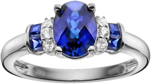 2.23 Cttw Oval Shape Simulated Blue Sapphire & White Cubic Zirconia Wedding Engagement Ring In 14K White Gold Plated 925 Sterling Silver