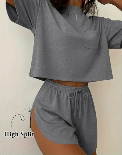 Image of Ekouaer Womens Pajama Sets Sexy Lounge Sets Side Split Short Pj Sets Cute Pjs 2 Piece Comfy Sleepwear Loungewear