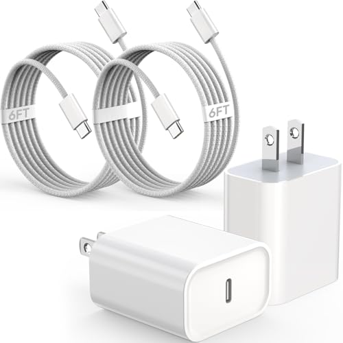 2Pack iPhone 17 16 15 Fast Charging Charger[Apple MFi Certified]6FT USB C-C Fast Charging Woven Cable with USB C Wall Block Apple Charger for iPhone17 Pro/17 Air/16e/17/16/15Pro/Plus,iPad Pro/Air/Mini