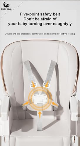 Image of Luxe Foldable High Chair for 6 Months to 5 Years | Adjustable Feeding Chair with Double Tray, Reclining Seat, 5-Point Harness & Swing Mode (White)