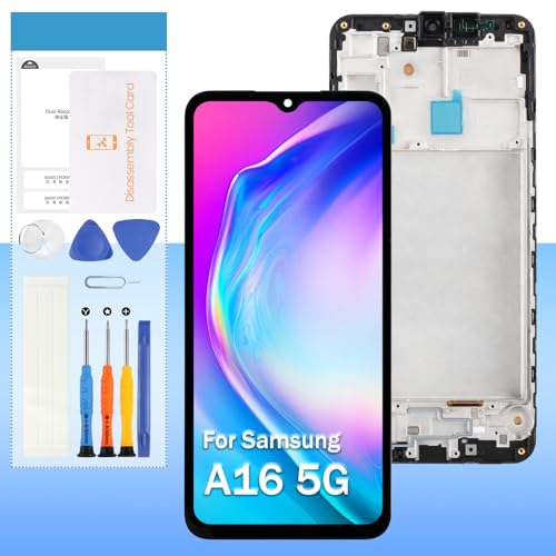 Screen Replacement for Samsung Galaxy A16 5G SM-A166B SM-A166P SM-A166E 6.7“ Incell LCD Display Touch Digitizer Glass Assembly - Black with Frame - Tools