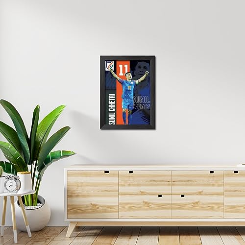 Image of TenorArts Sunil Chhetri Poster Frame Laminated Photo Framed Painting with Matt Finish Black Texture (12 inches x 9inches)