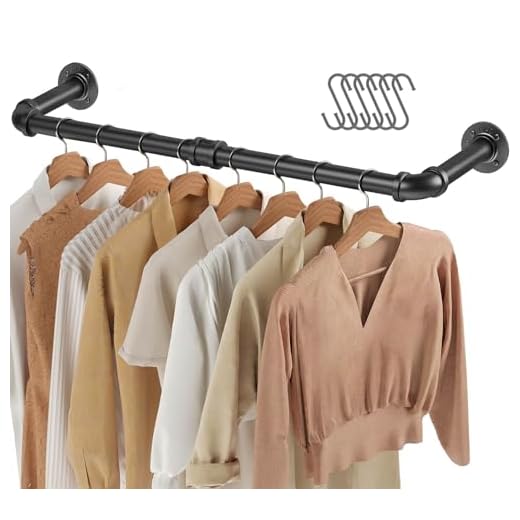 GREENSTELL Clothes Rack,36.2 Inch Industrial Pipe Wall Mounted Garment Rack,Space-Saving Hanging Clothes Rack,Heavy Duty Detachable Garment Bar,Multi-Purpose Hanging Rod for Closet 2 Base(1 Pack)