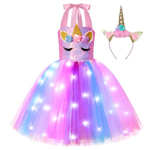 Disfraz de unicornio rosa con luces para niñas 3-4 años miniatura 1