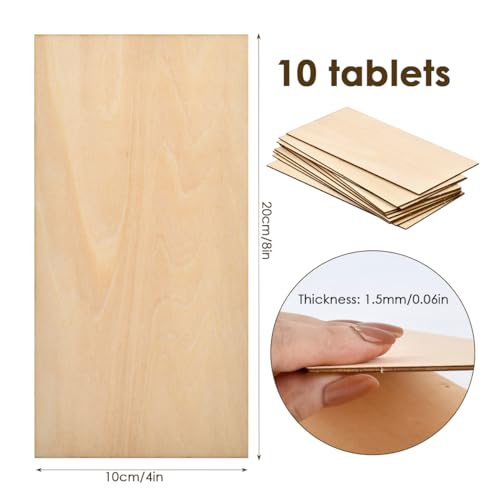 Balsa Wood Sheets 10PCS Unfinished Craft Plywood 200x100x1.5mm, Basswood for Crafts, Model Making, Wood Burning - Thin Board Plywood