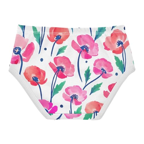 Girls Underwear Toddlers 2t Cotton Little Girl Panties Flower Briefs Underpants Watercolor Poppy Flowers Pink2