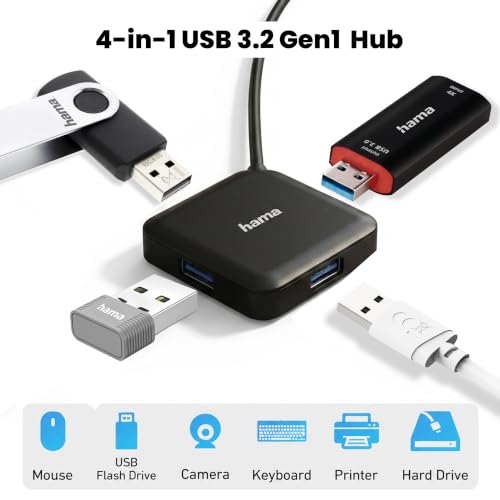 Image of Hama 4-in-1 USB 3.2 Hub - 4-Port USB-A Splitter | with USB-C Adapter, 5Gbps Fast Data Transfer, Plug & Play Expander for Laptop, MacBook, PC & Type-C Devices 5 Years Warranty