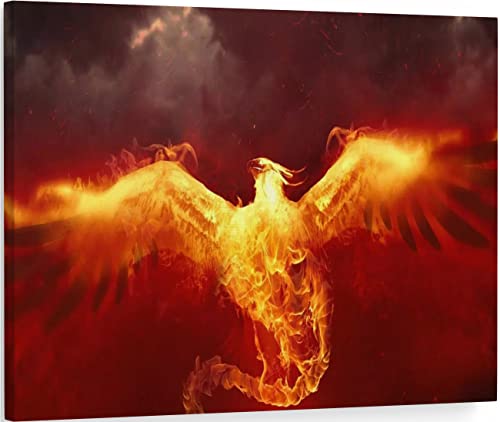 Fire Phoenix Wall Art Canvas Poster Prints Burning Rising Phoenix Bird Decor Chinese Dragon Picture Phenix Painting Artwork for Home Bedroom Living Room Decoration framed - 12x18 inch