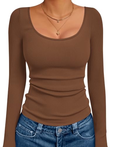 Ekouaer Long Sleeve Shirts for Women Ribbed Top Slim Fit Thermal Undershirt - image 1
